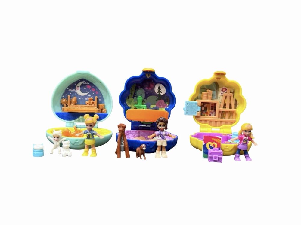 3 Polly Pocket Tiny Pocket Places: Art Studio, Camping Set & Teeny Tot Nursery